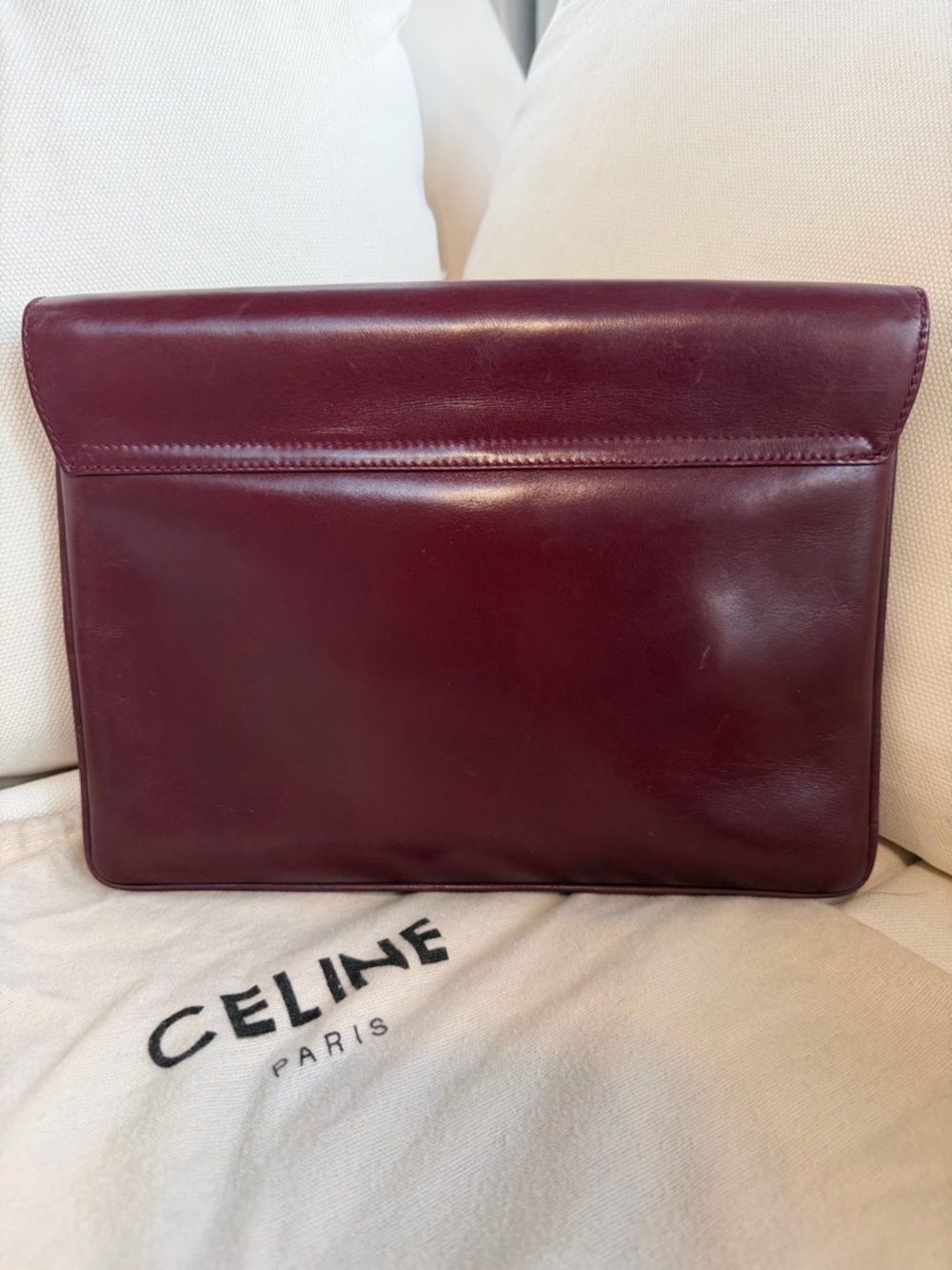 Celine Burgundy Shoulder Bag with Gold-Tone Clasp - Picture 4 of 13